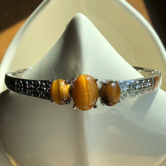 NWT Tiger Eye Stainless Steel Bangle Bracelet - Picture 6 of 8
